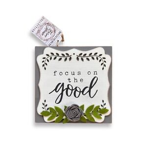 NWT Wood Sign "Focus on the Good" Gray Green and White